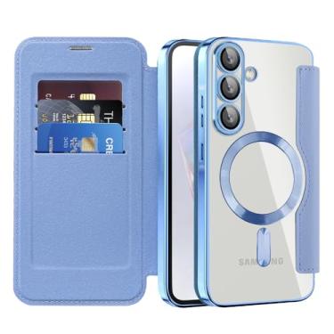 Imagem de Asdsinfor Capa flip para Samsung A36 capa de couro transparente galvanizada resistente 360 proteção sem fio com compartimento para cartão antideslizante capa carteira para Samsung Galaxy A36. JD azul