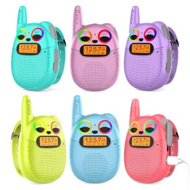 Imagem de QNIGLO Q136 Kitten Walkie Talkies 6 Pack, com Rádio FM Família Pulseira Portátil Equipamento de Camping, Brinquedos de Moda de Legal para Crianças de 3 a 12 Anos (6 Cores)