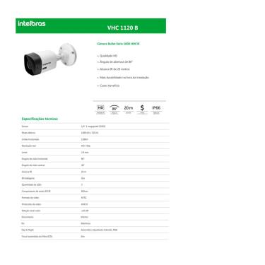 Imagem de Câmera HDCVI 1 Megapixel HD 2.8mm 20m VHC 1120 B Intelbras