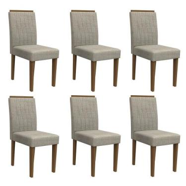 Imagem de Kit 06 Cadeiras de Jantar Analu Veludo Linho TL13 Pés Imbuia - D'Rossi