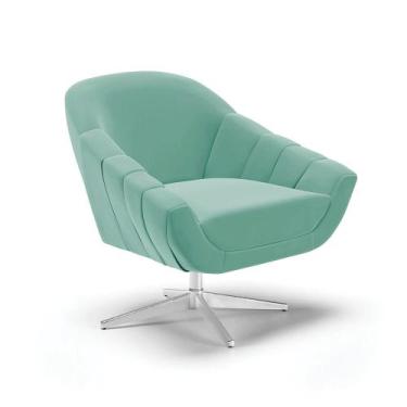 Imagem de Poltrona Giratória Giovana Suede Azul Turquesa Base Cromada - D'Rossi 