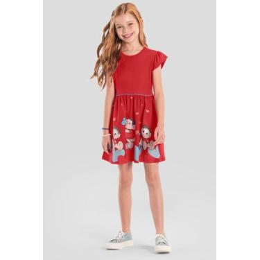 Imagem de Vestido infantil menina Turma da Mônica Brandili Vermelho, 6, Vermelho