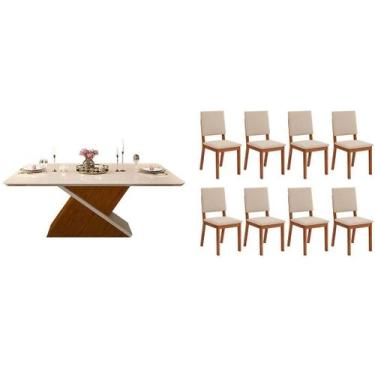 Imagem de Conjunto: Mesa Sala Jantar Zafira c/ Tampo Madeirado c/ Vidro Curvo 20