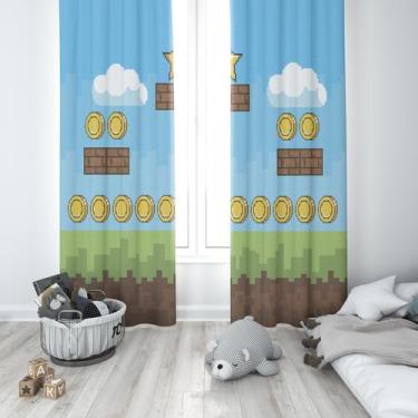 Imagem de Cortina Tecido Oxford Quarto Infantil PIxel Art Game Moedas e Estrelas