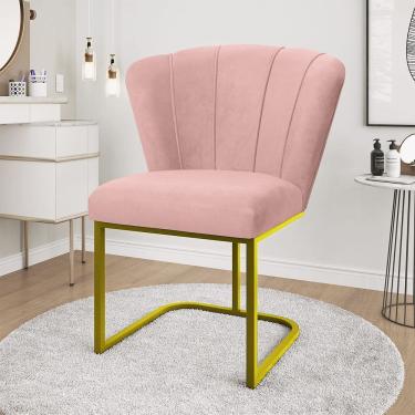 Imagem de Cadeira Jantar Flor Mesa Cozinha Reforçada Base Metal Dourada