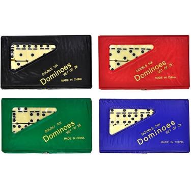 Imagem de Dominó Profissional Osso Estojo 28 Peças Double Six Jogo 8mm Preto