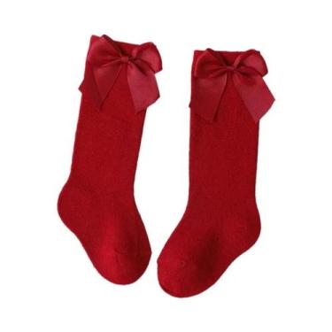 Imagem de Meias De Algodão Para Meninas Até O Joelho Com Laço Grande Para Crianç