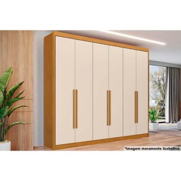 Imagem de Guarda Roupa Casal Bérgamo 6 Portas de Bater 8 Gavetas MDF Cinamomo-Off White Conquista Móveis