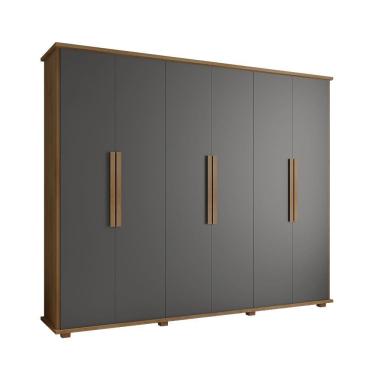 Imagem de Guarda Roupa Casal Bérgamo 6 Portas 4 Gavetas MDP-MDF Cinamomo Grafite Casa H RV Móveis