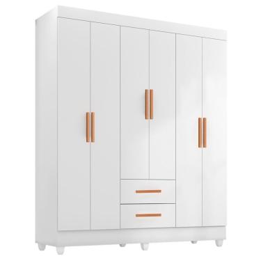 Imagem de Guarda Roupa Casal Lite 6 Portas 2 Gavetas MDP Branco Móveis Leão