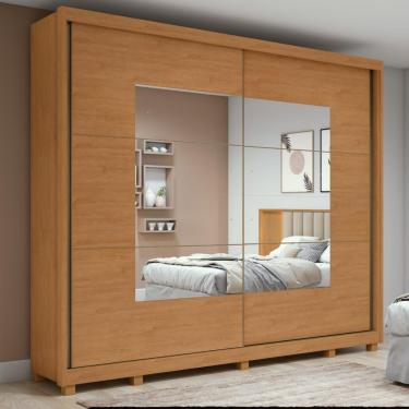 Imagem de Guarda Roupa Casal Easy Max 2 Portas Deslizantes 6 Gavetas MDF Amêndoa-Off White Móveis Lopas