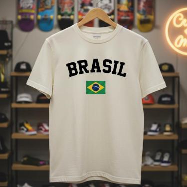 Imagem de Camiseta Masculina Brasil Torcida Algodão 100% Camisa Nacional Conforto Alta Qualidade Leve-Masculino