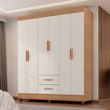 Imagem de Guarda Roupa Solteiro 6 Portas 2 Gavetas com Pes Lite Moveis Leao