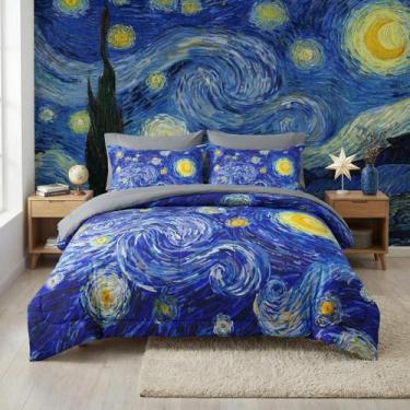 Imagem de Conjunto de Edredom Pamnest Queen 7 Peças Azul Noite Estrelada