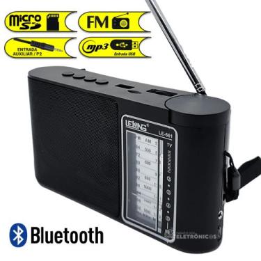 Imagem de Rádio Portátil Analógico 3 Faixas Bandas FM/AM/SW Bluetooth Recarregáv