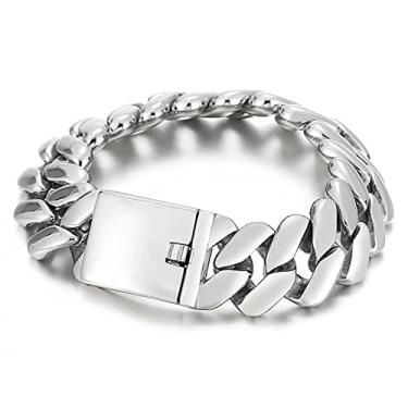Imagem de suhang Pulseira Masculina Pesada De 20 Mm Cor Prata Ouro Aço Inoxidável Pulseira Joia Masculina
