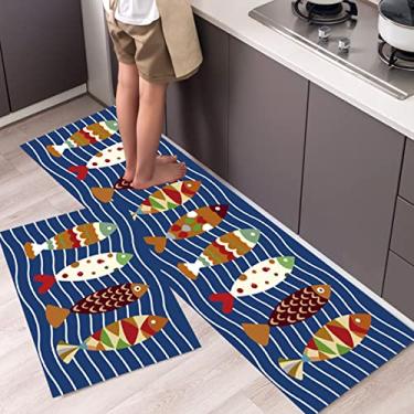Imagem de jia cool Conjunto de 2 tapetes e tapetes de cozinha absorvente macio microfibra tapete de banheiro treliça marroquina antiderrapante tapete de cozinha conjunto de corredor, 40,64 x 60,64 cm + 40,64 cm x 119,44 cm,