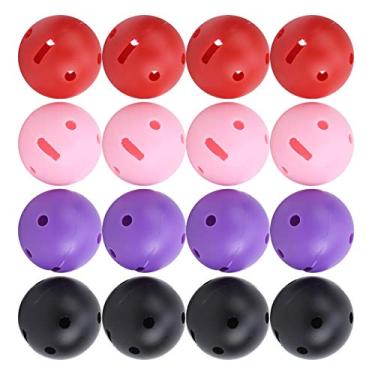 Imagem de Bolas de golfe prática, bolas de prática de golfe com furos, 16 peças/saco plástico de golfe buraco quadrado fornecimento de bola 4 peças rosa 4 peças vermelho 4 peças roxo 4 peças preto
