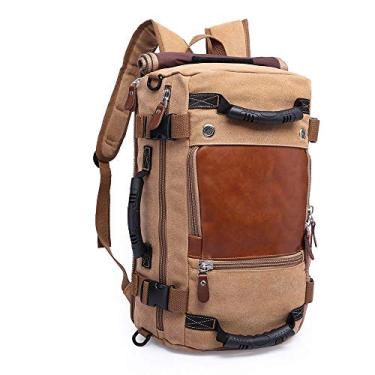 Imagem de BANGE Mochila de Lona e Couro Multifuncional Impermeável Premium para Camping Trilha Acampamento ou Viagem Resistente com Diversos Bolsos e Compartimentos Capacidade de 35 Litros