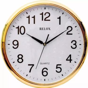 Imagem de Relógio De Parede Grande Branco E Dourado 36X36cm - Relox