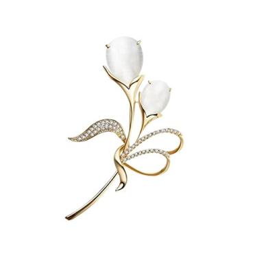 Imagem de KIZQYN Broche feminino elegante e charmoso broche de tulipa de alta qualidade broche de opala requintado acessórios de moda de luxo broche decorativo acessório de fantasia