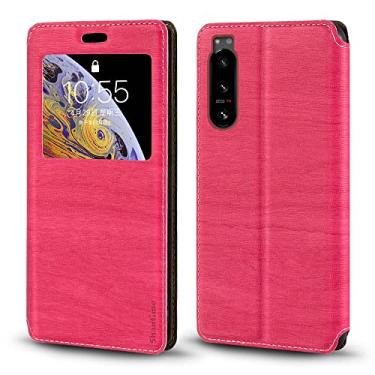 Imagem de Shantime Capa para Sony Xperia 5 IV, capa de couro de grão de madeira com porta-cartão e janela, capa flip magnética para Sony Xperia 5 IV (6,1 polegadas) rosa