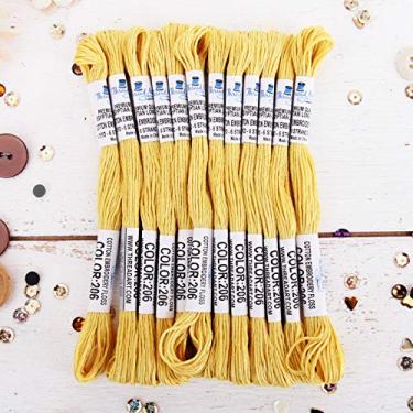 Imagem de 12 novelos ThreadArt Fio de bordado de algodão egípcio de fibra longa premium | Amarelo | 6 fios dividíveis 9,5 m cada para bordado à mão, pulseiras da amizade, ponto de cruz e artesanato