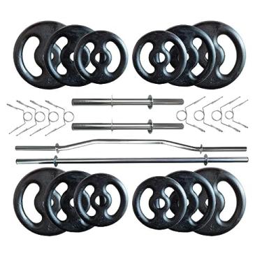 Imagem de Kit 40 Kg de Anilhas Ferro + 02 Barras de 40cm + Barra W + Barra 120cm