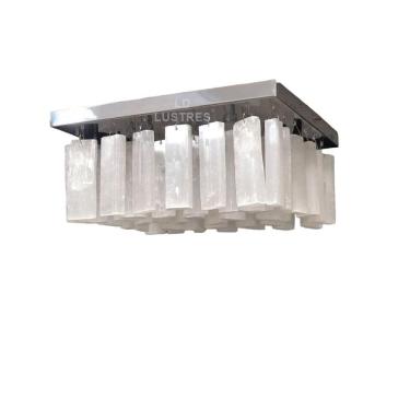 Imagem de Lustre Pendente De Selenita Natural Para Sala + Lâmpadas Gu9