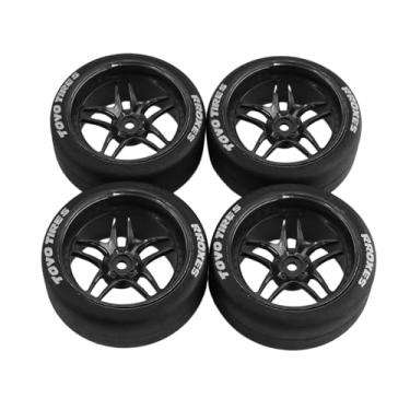 Imagem de UGPLM 4x pneus de borracha deriva durável 12mm hub substituição resistente ao desgaste para tt02 1/10 rc drift rally acessórios do carro substitui reparação, preto