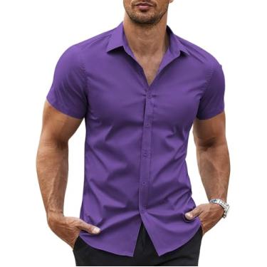 Imagem de COOFANDY Camisa masculina casual de manga curta com botões para homens verão negócios casual, Violeta, 3G