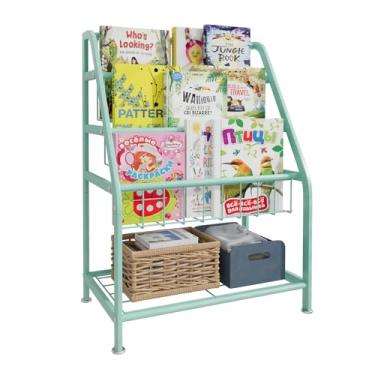 Imagem de aboxoo Estante infantil Todder independente pequena estante organizadora para quarto de crianças 45,7 cm de metal organizador de brinquedos estante verde estável livraria biblioteca unidade de