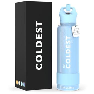 Imagem de Garrafa de água isolada Coldest com tampa de canudo - Garrafa térmica de metal de aço inoxidável para homens e mulheres (azul Netuno, 1,2 l)