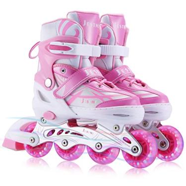 Imagem de Patins em linha ajustáveis para meninas e meninos iniciantes, patins infantis com todas as rodas iluminadas (rosa, crianças pequenas (11J-1US))