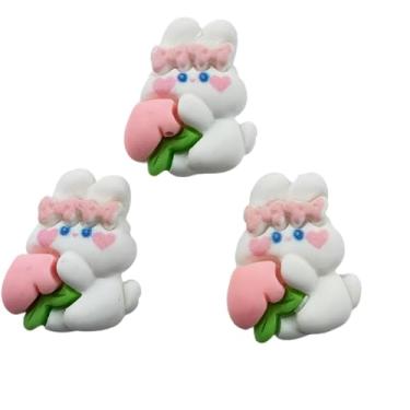 Imagem de Heyiwell 20 peças Flatback Resina Pêssego Coelho Cabochão Pingentes Slime para Ornamento Scrapbooking Artesanato Fazendo Flatbacks Capa de Telefone Clipe de Cabelo DIY Decoração 21X27mm