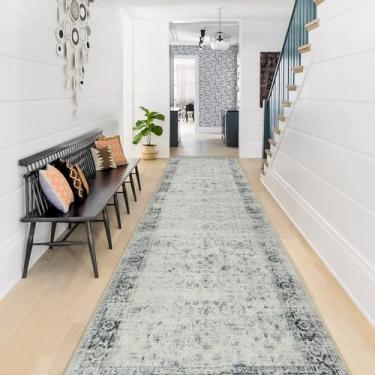 Imagem de Morebes Tapete de corredor vintage 3 m, lavável na máquina, tapetes de cozinha antiderrapantes, laváveis 5 x 25 cm, corredores macios e desgastados que não caem para entrada de entrada, sala de jogos