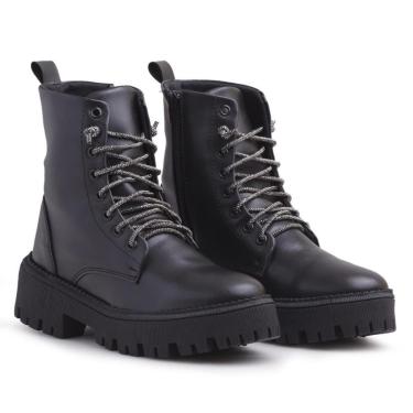 Imagem de Bota Coturno Feminino Tratorada Robusta Com Cadarço de Brilho Design Moderno Conforto-Feminino