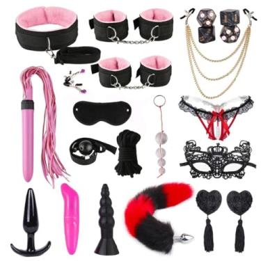 Imagem de Kit Brinquedos Sexuais Erótico Com 12 Peças Para Casais, Conjunto de Restrições, Plug Anal, Vibrador, Algemas, Chicote, Jogos Sexuais Acessórios Exóticos (Rosa)