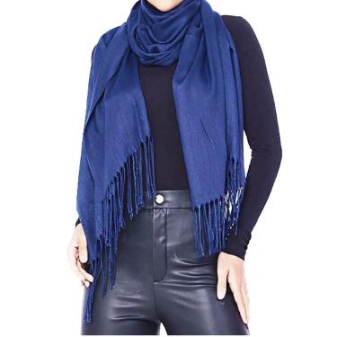 Imagem de Pashmina Cachecol Scarf Xale Echarpe Lenço Longo Inverno: Modelo Liso com Franjas Diversas Cores