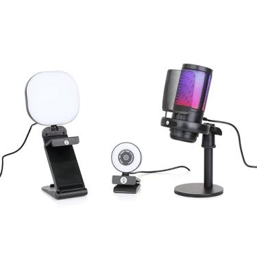 Imagem de Kit de transmissão de vídeo ao vivo, inclui webcam 1080p 30 FPS, microfone USB RGB, luz LED ajustável para Twitch, YouTube, Podcast e WFH. para PC e laptop (não console)