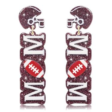 Imagem de Brincos de dia de jogo para mulheres, acessórios de futebol americano, capacete de futebol, brincos com pingente de gota, acessórios de festa, Zinco, Sem pedra preciosa
