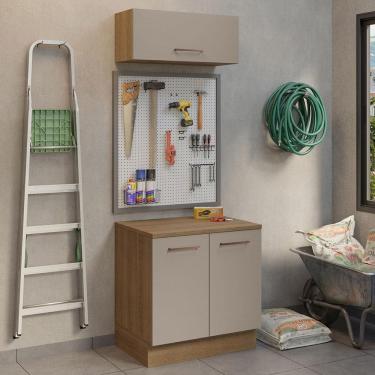 Imagem de Kit com Balcão e Armário Aéreo Multiuso 80cm Rustic/Crema Agata Madesa