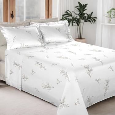 Imagem de Jogo de Cama 100% Algodão 300 Fios Percal Lençol Antiácaro Respirável Toque Macio, 4 Peças - Bem Lunar (Bege Boho, Solteiro)