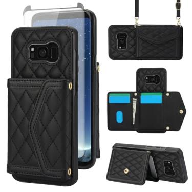 Imagem de Asuwish Capa de celular para Samsung Galaxy S8 Plus carteira com protetor de tela de vidro temperado com bloqueio de RFID, suporte para cartão de crédito, alça transversal S8plus S 8 8plus 8S Edge S8+