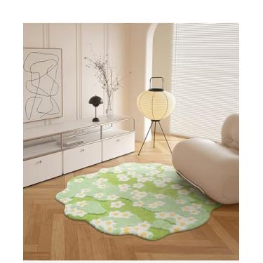 Imagem de Layery Tapete redondo, tapete de musgo verde macio, flores, grama, felpudo, fofo, antiderrapante, lavável, tapetes de alto tráfego para berçário, quarto de crianças, dormitório, quarto, sala de estar