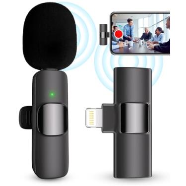 Imagem de Microfone profissional sem fio para iPhone, iPad, lapela sem fio, lapela omnidirecional, microfone condensador para gravação de vídeo, transmissão ao vivo, entrevista, podcast, vlog, YouTube, Tiktok