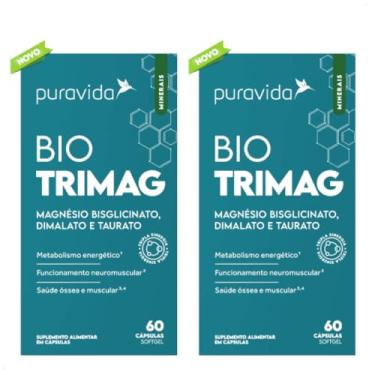 Imagem de Kit 2x Bio TriMag Puravida Magnésio Bisciglinato Dimalato Taurato 60 cápsulas