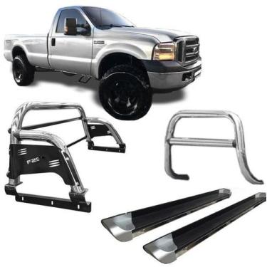 Imagem de Kit Quebra Mato Estribo Santo Antônio H3 F250 C/Simples Cromado - HOZZ