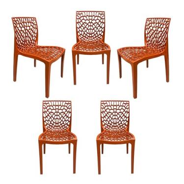 Imagem de Ecom Home - Kit 5 Cadeiras Gruvyer Terracota em PP com Encosto Versátil para Sala de Jantar, Cozinha, Jardim, Varanda, Restaurantes