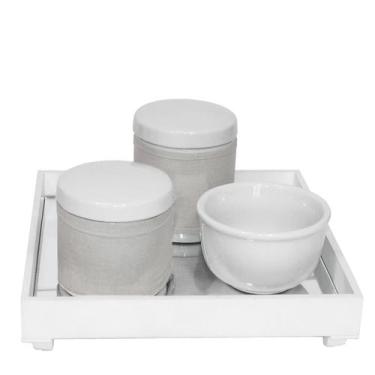 Imagem de Kit Higiene Bebê Porta Algodão Porcelanas Molhadeira Branco - Potinho 